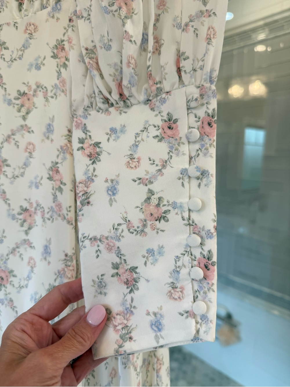 ANTONIO MELANI Cream Midi Dress with Pink Floral Print - Picture 3 of 4